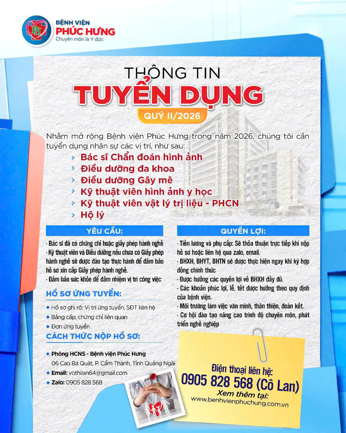 Bệnh viện Phúc Hưng  thông báo tuyển dụng
